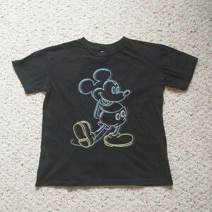 Disney Mickey Mouse T Shirt Tee Youth L Black Neon Combed Cotton